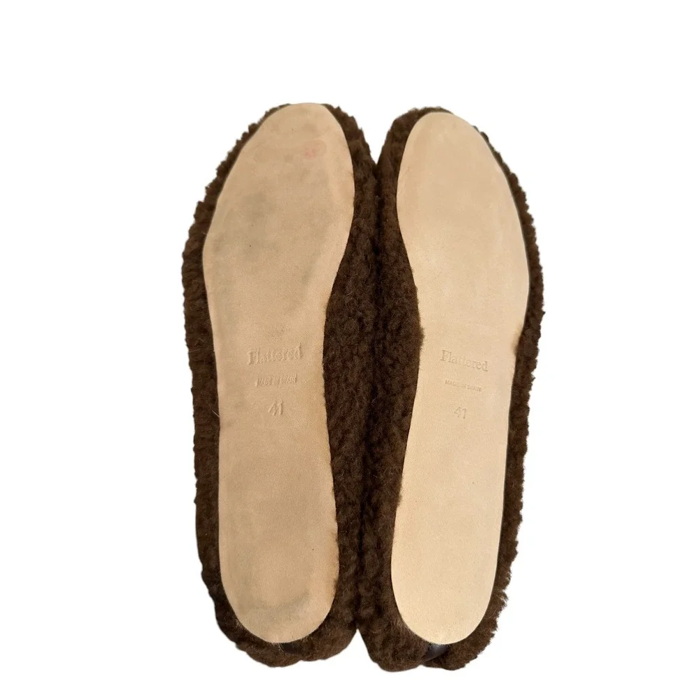 New Flattered Nina Faux Teddy Flat Brown Faux Fur Ballet Shoes EU 41 US 10.5